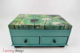 Blue rectangular lacquer cabinet with 2 small drawers hand-painted with lotus pond 20*30*H14cm